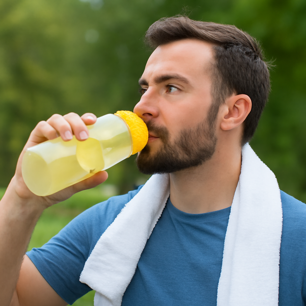 Man drinking lemon drink